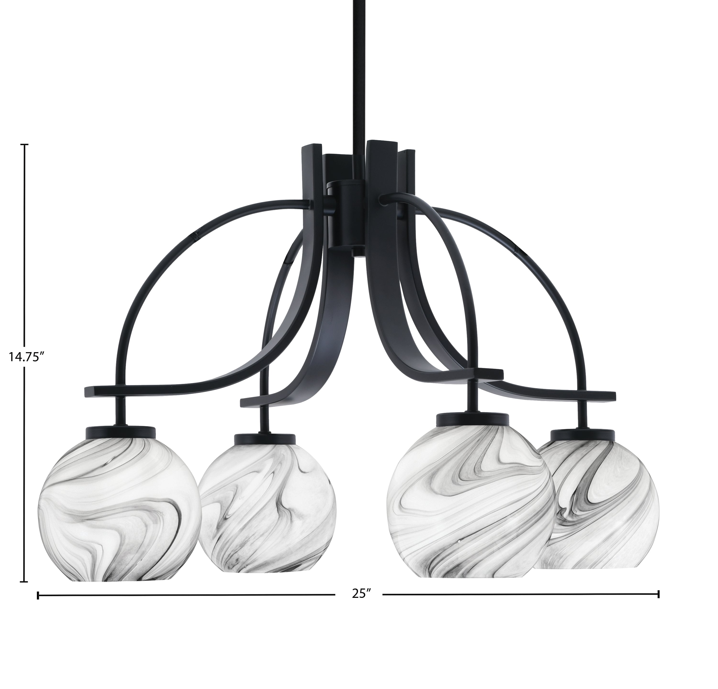 Cavella Four Light Chandelier in Matte Black with 5.75" Onyx Swirl Shade