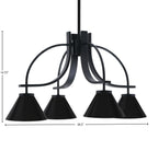 Cavella Four Light Chandelier in Matte Black with 7" Matte Black Cone Metal Shades Shade