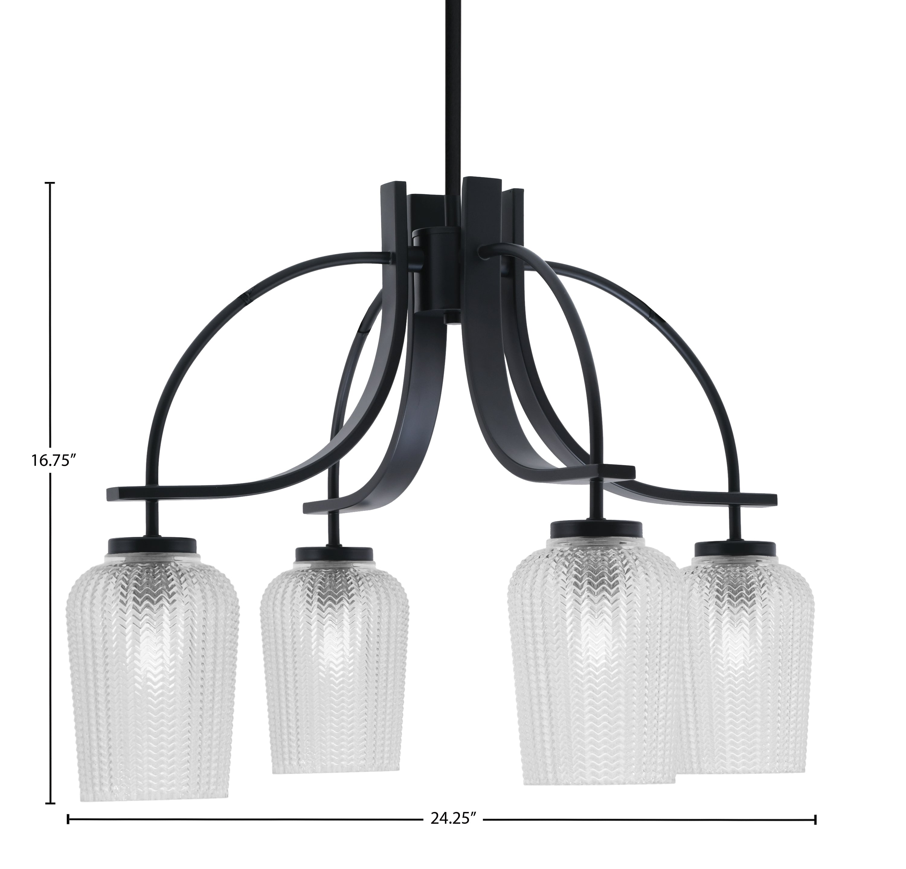 Cavella Four Light Chandelier in Matte Black with 5" Clear Textured Shade