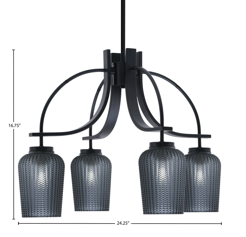 Cavella Four Light Chandelier in Matte Black with 5" Smoke Textured Shade