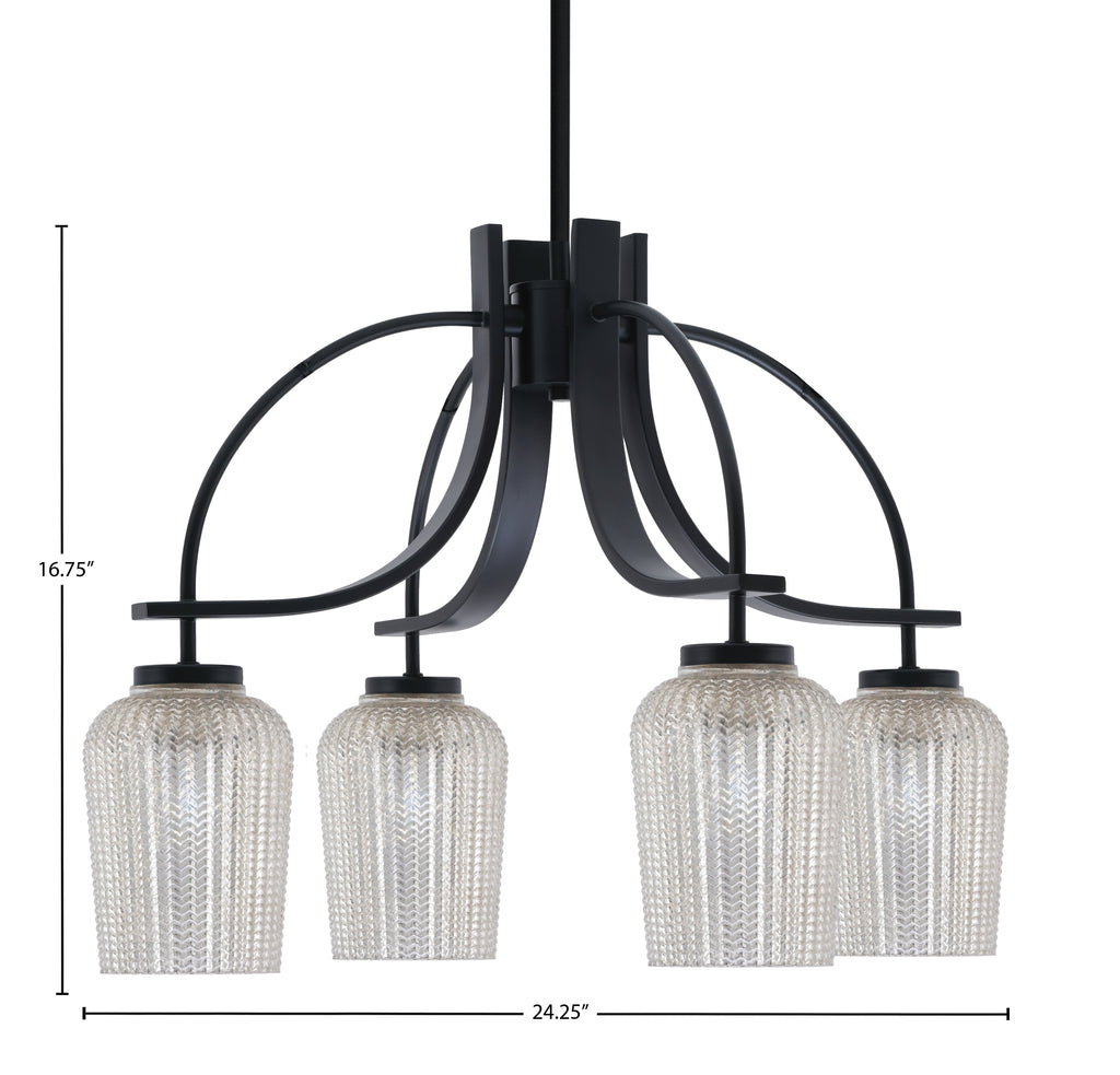 Cavella Four Light Chandelier in Matte Black with 5" Silver Textured Shade