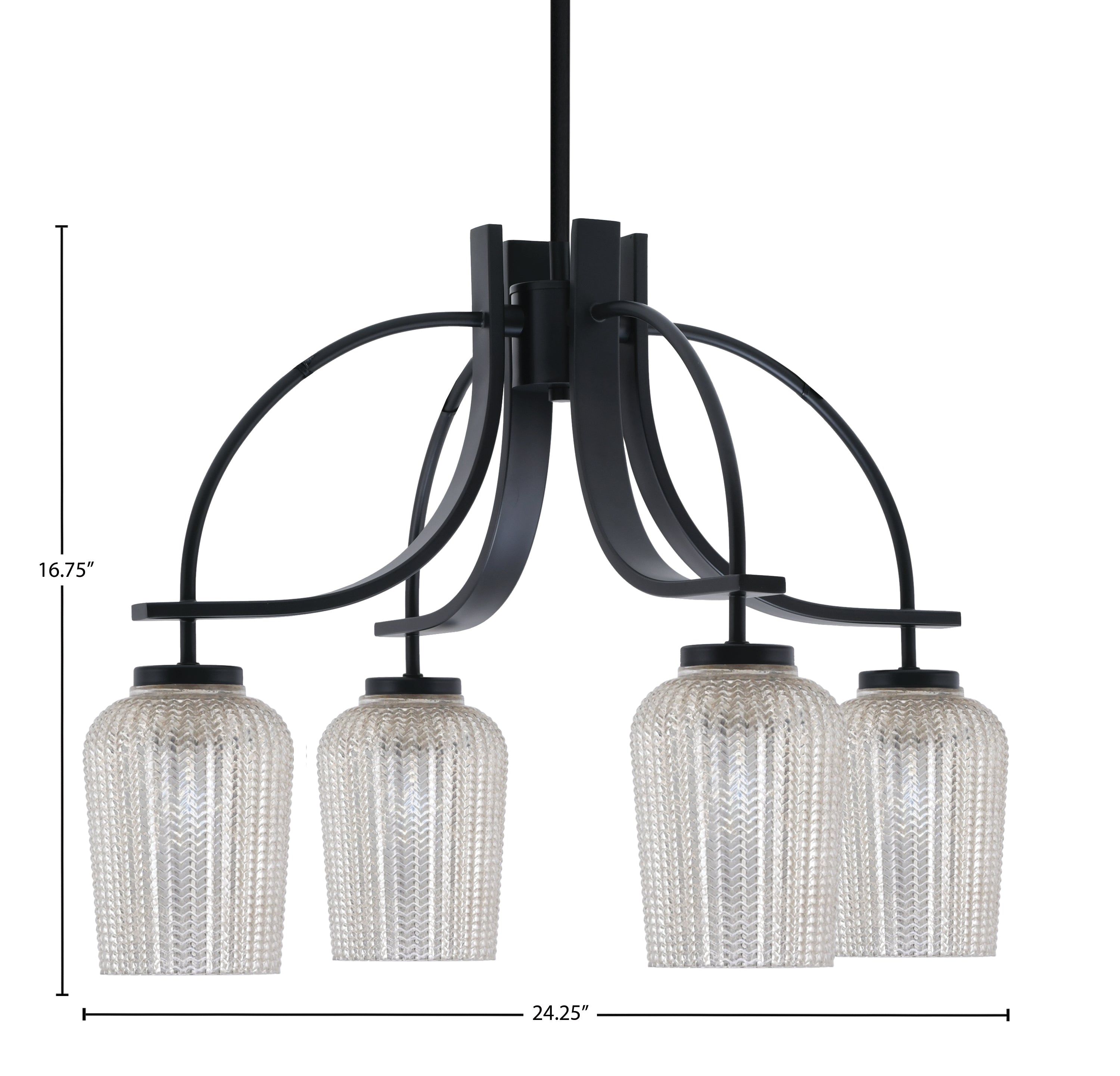 Cavella Four Light Chandelier in Matte Black with 5" Silver Textured Shade