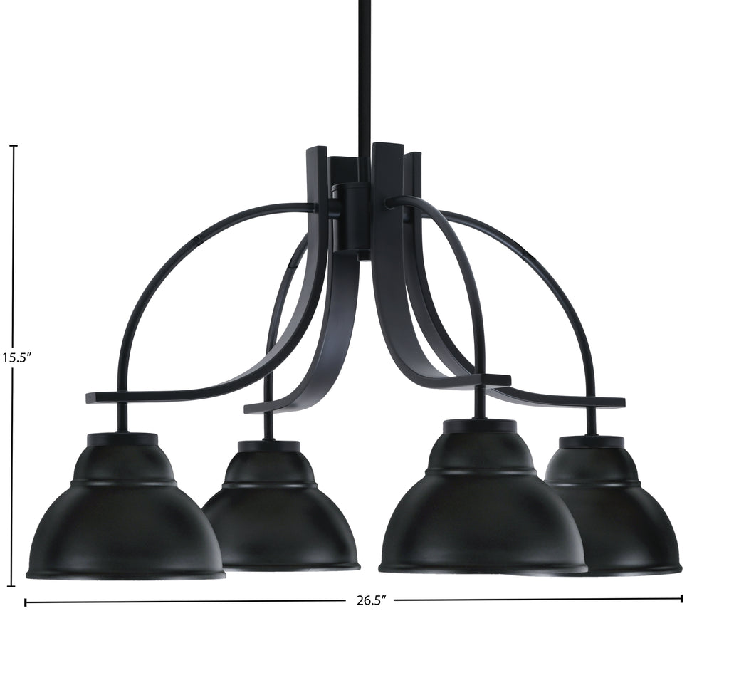 Cavella Four Light Chandelier in Matte Black with 7" Matte Black Double Bubble Metal Shades Shade