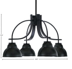 Cavella Four Light Chandelier in Matte Black with 7" Matte Black Double Bubble Metal Shades Shade