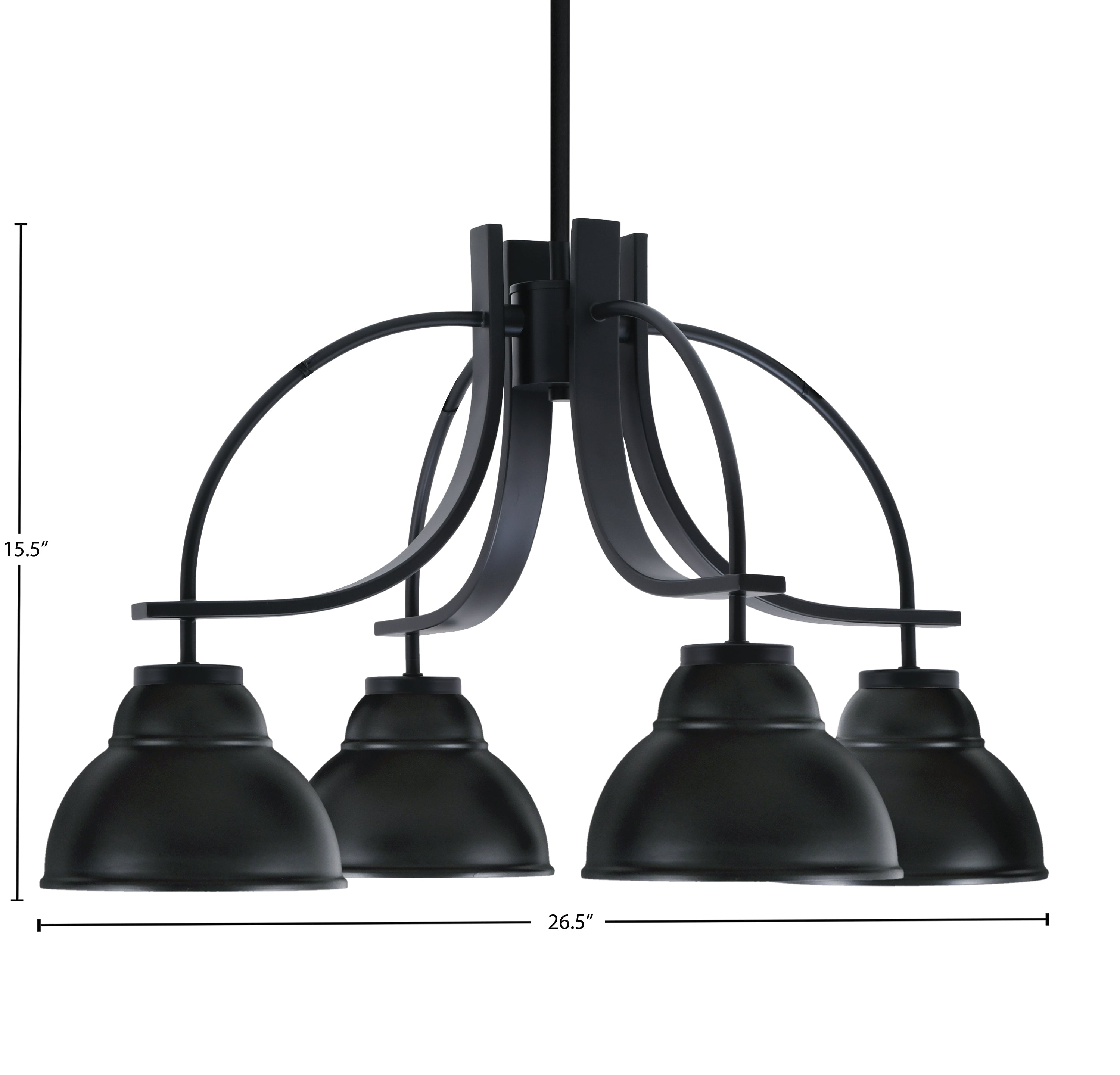 Cavella Four Light Chandelier in Matte Black with 7" Matte Black Double Bubble Metal Shades Shade