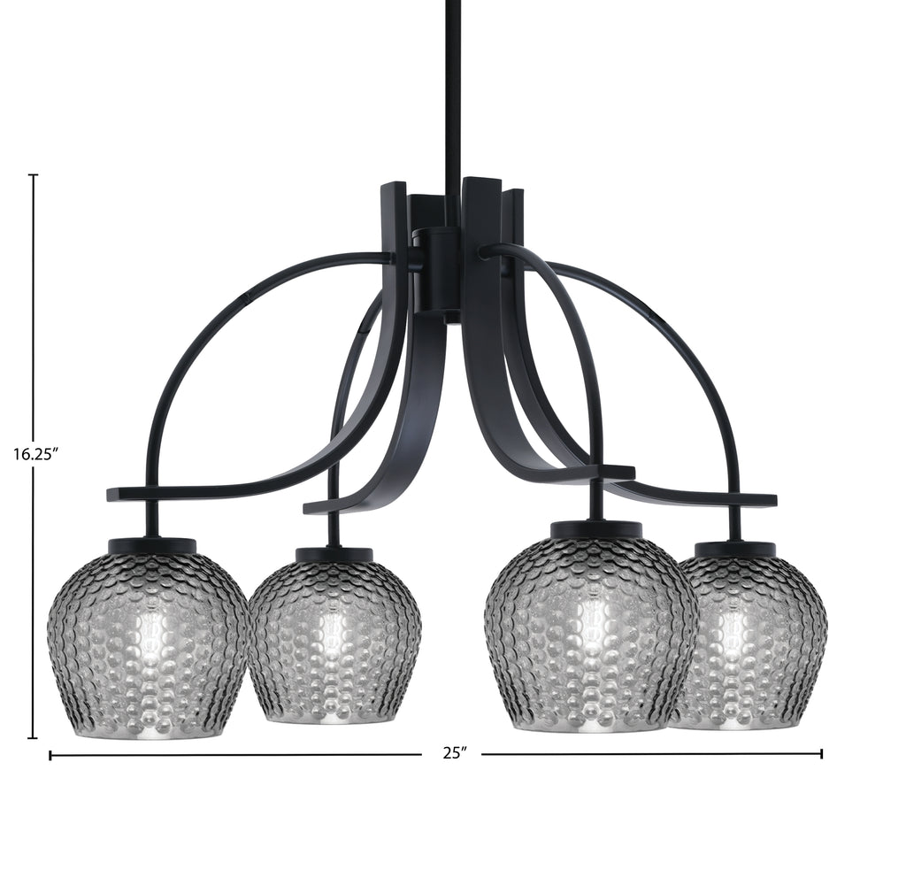 Cavella Four Light Chandelier in Matte Black with 6" Smoke Textured Shade