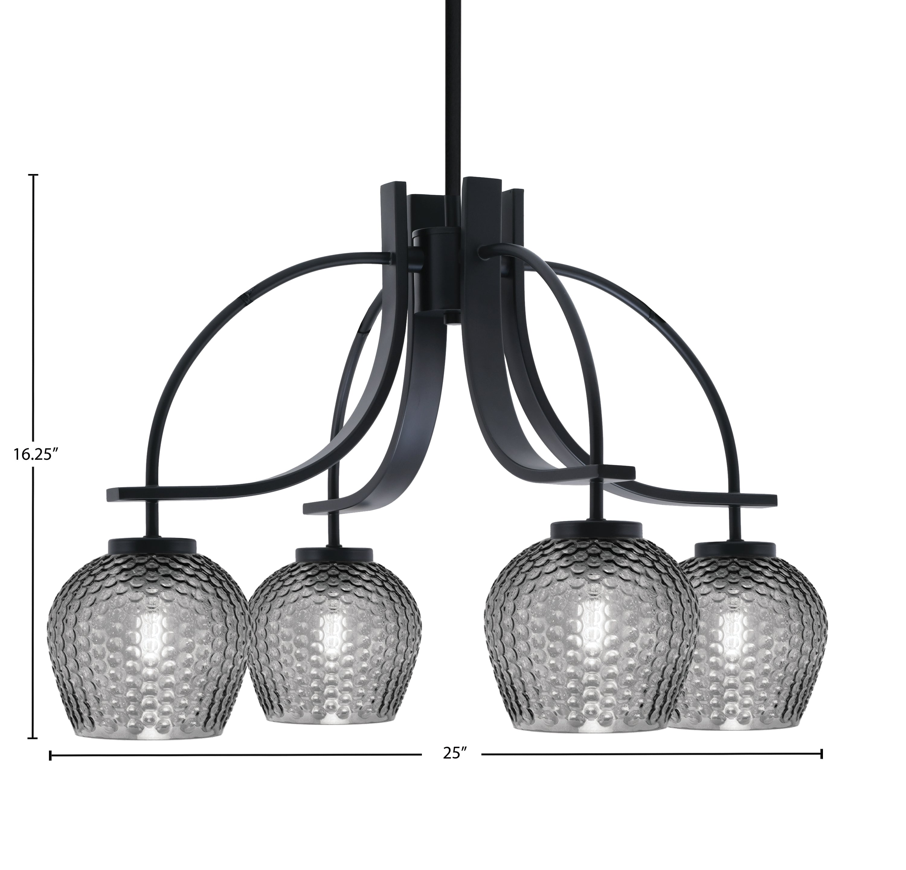 Cavella Four Light Chandelier in Matte Black with 6" Smoke Textured Shade