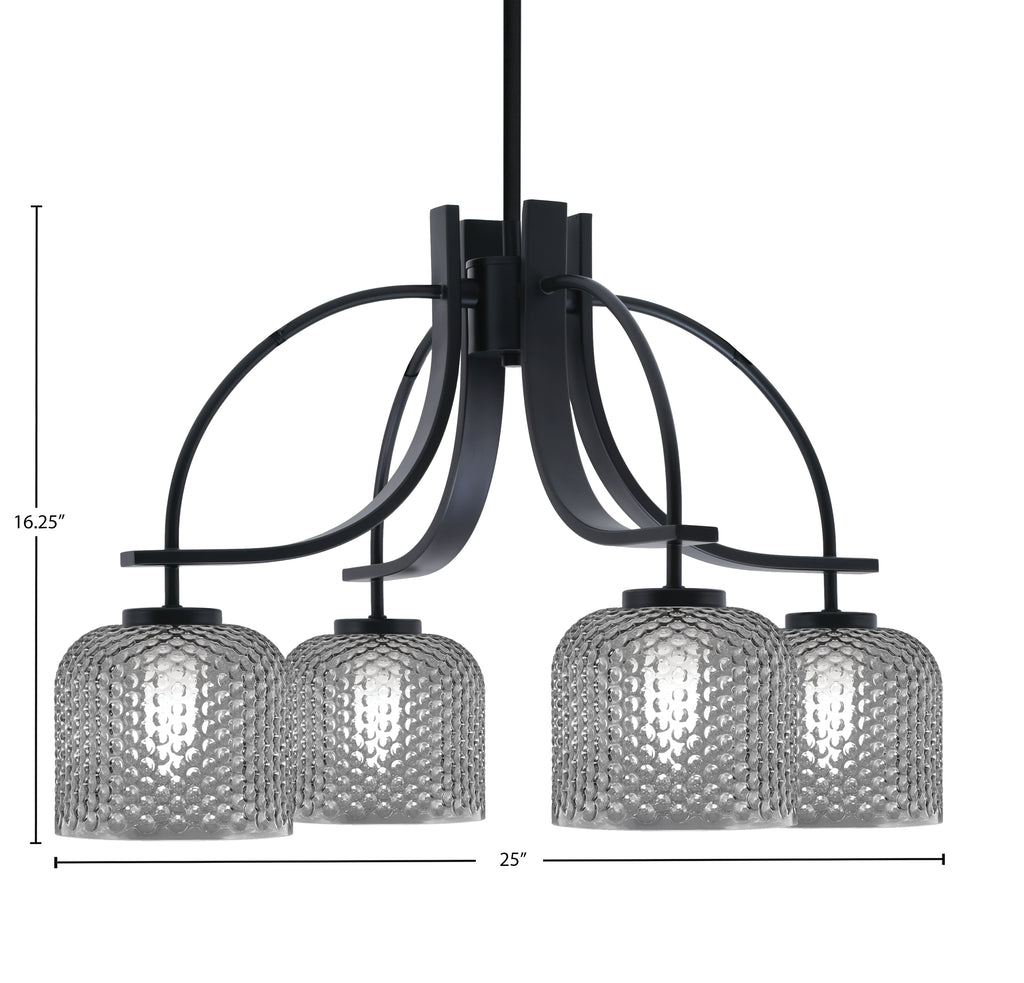 Cavella Four Light Chandelier in Matte Black with 6" Smoke Textured Shade