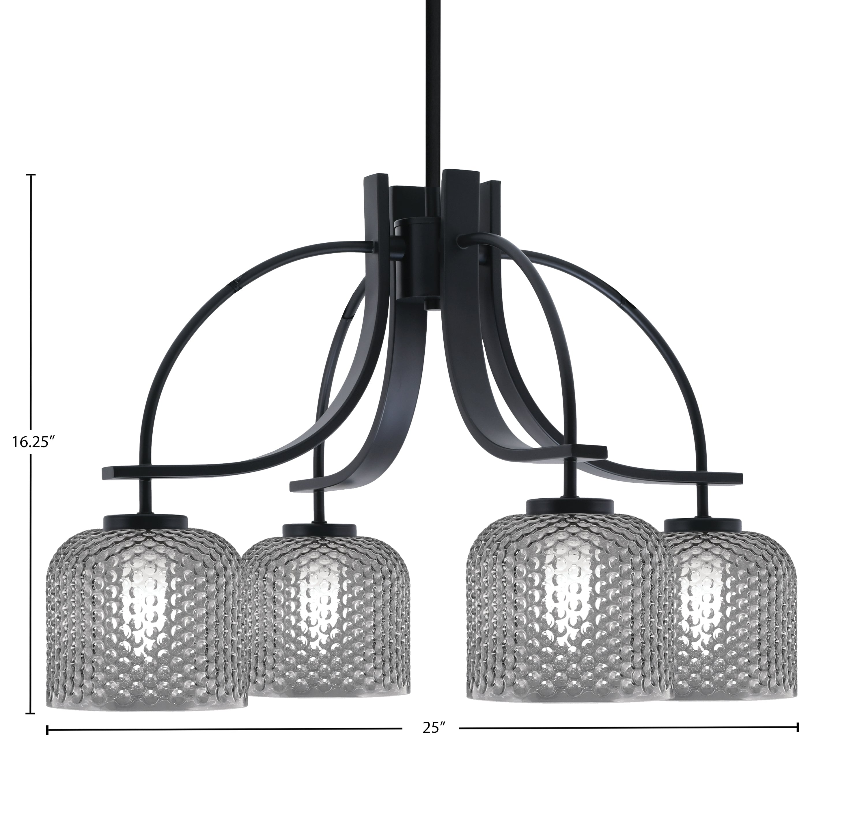 Cavella Four Light Chandelier in Matte Black with 6" Smoke Textured Shade