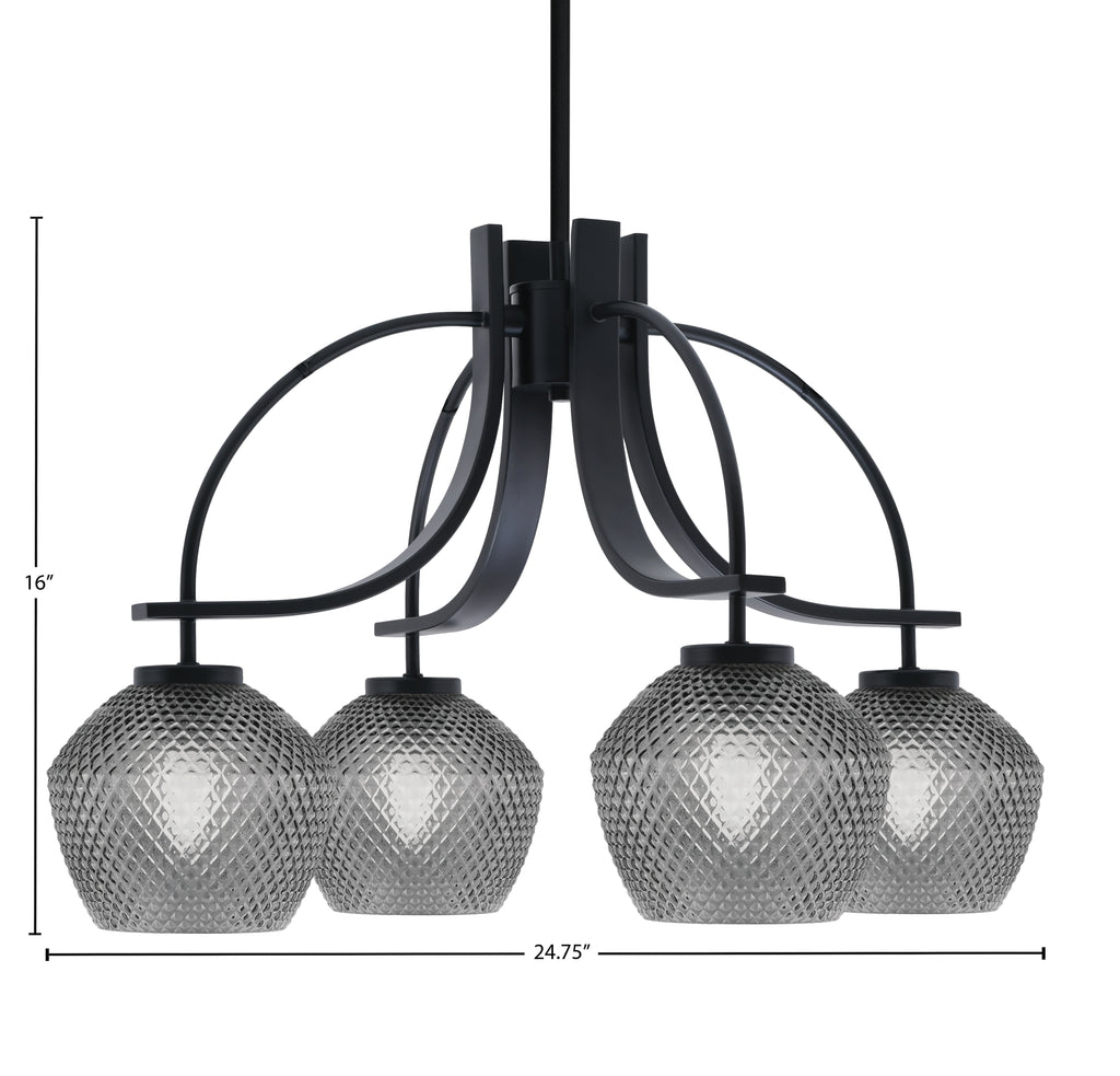 Cavella Four Light Chandelier in Matte Black with 6" Smoke Textured Shade
