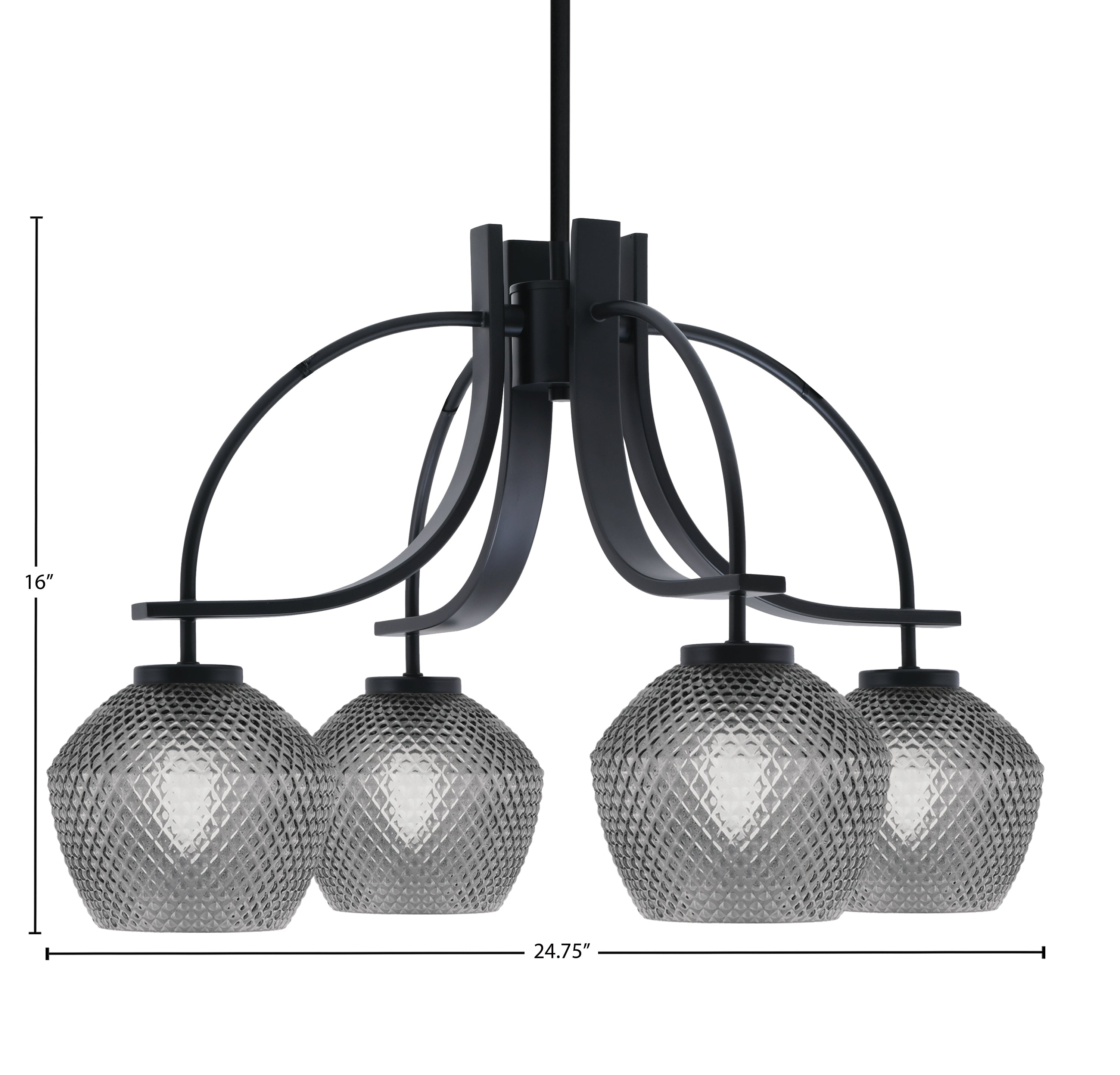 Cavella Four Light Chandelier in Matte Black with 6" Smoke Textured Shade
