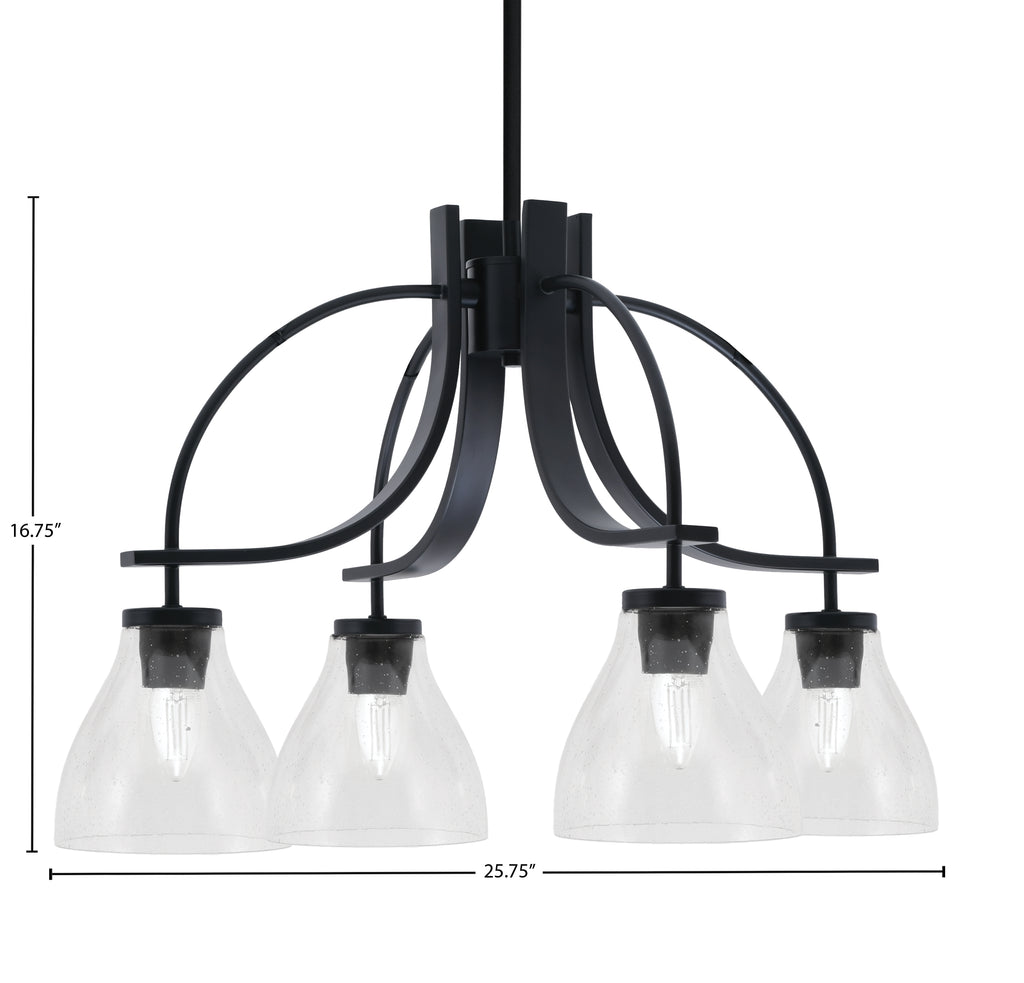 Cavella Four Light Chandelier in Matte Black with 6.25" Clear Bubble Shade