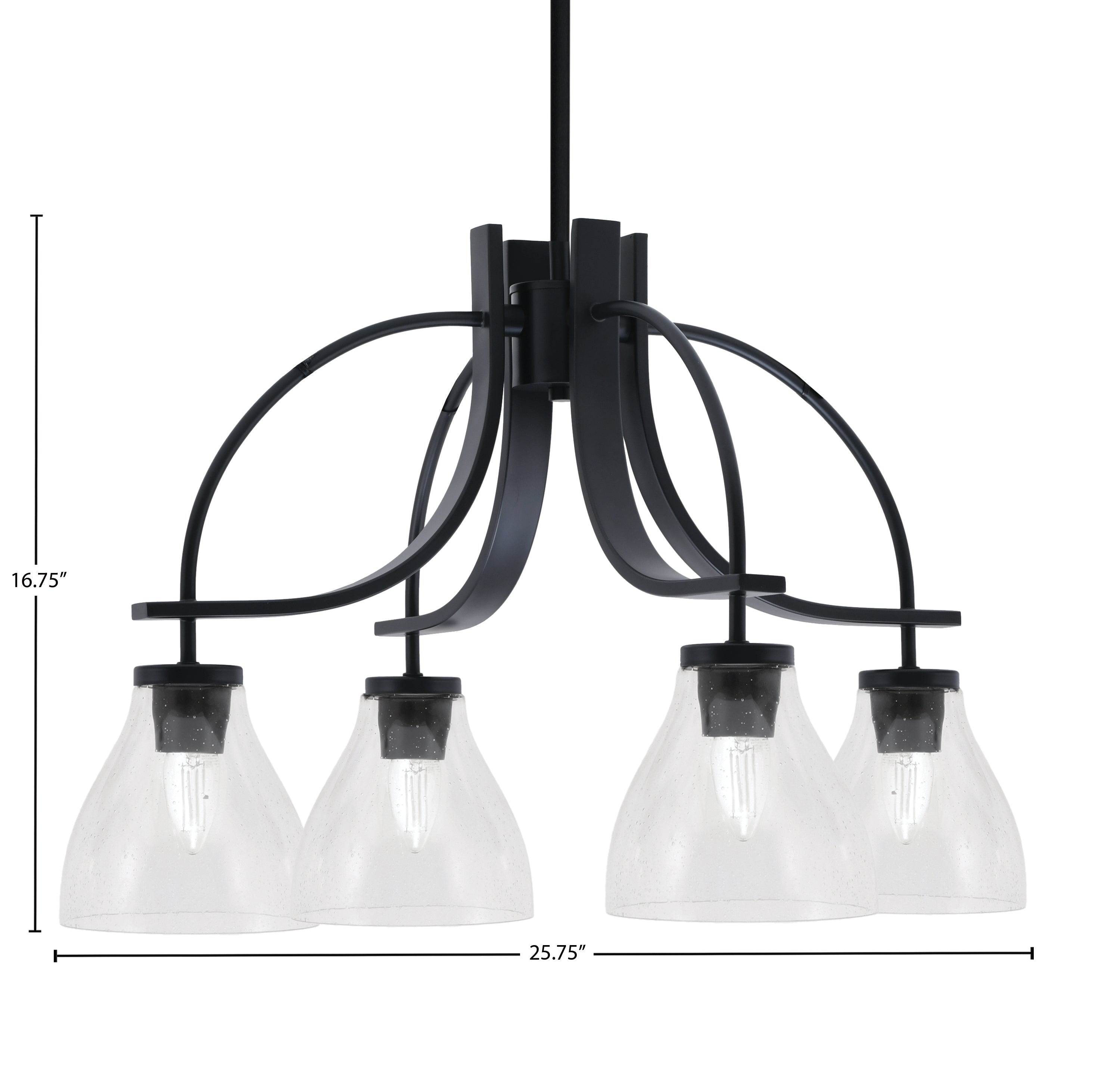 Cavella Four Light Chandelier in Matte Black with 6.25" Clear Bubble Shade