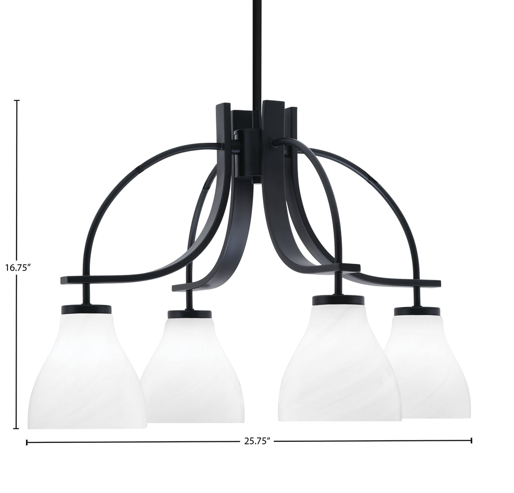 Cavella Four Light Chandelier in Matte Black with 6.25" White Marble Shade