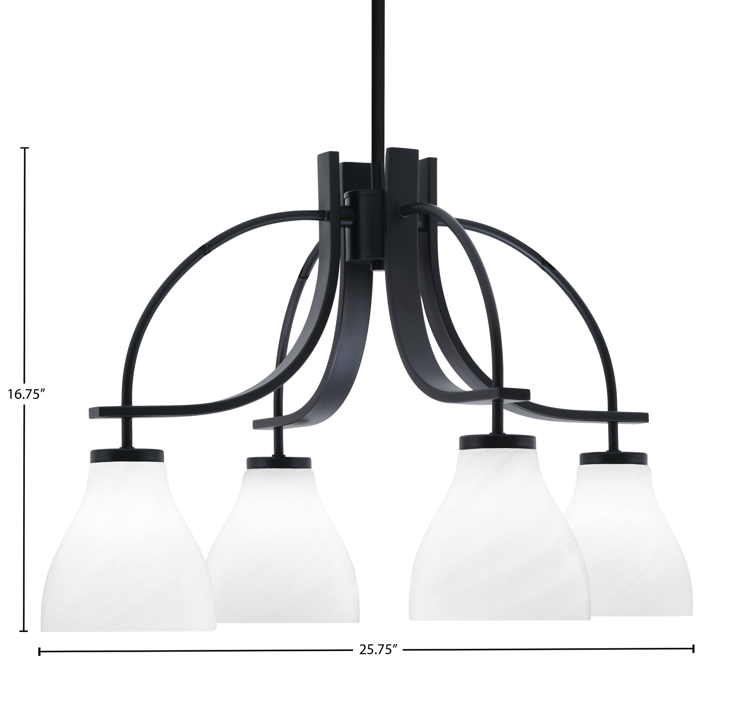 Cavella Four Light Chandelier in Matte Black with 6.25" White Marble Shade