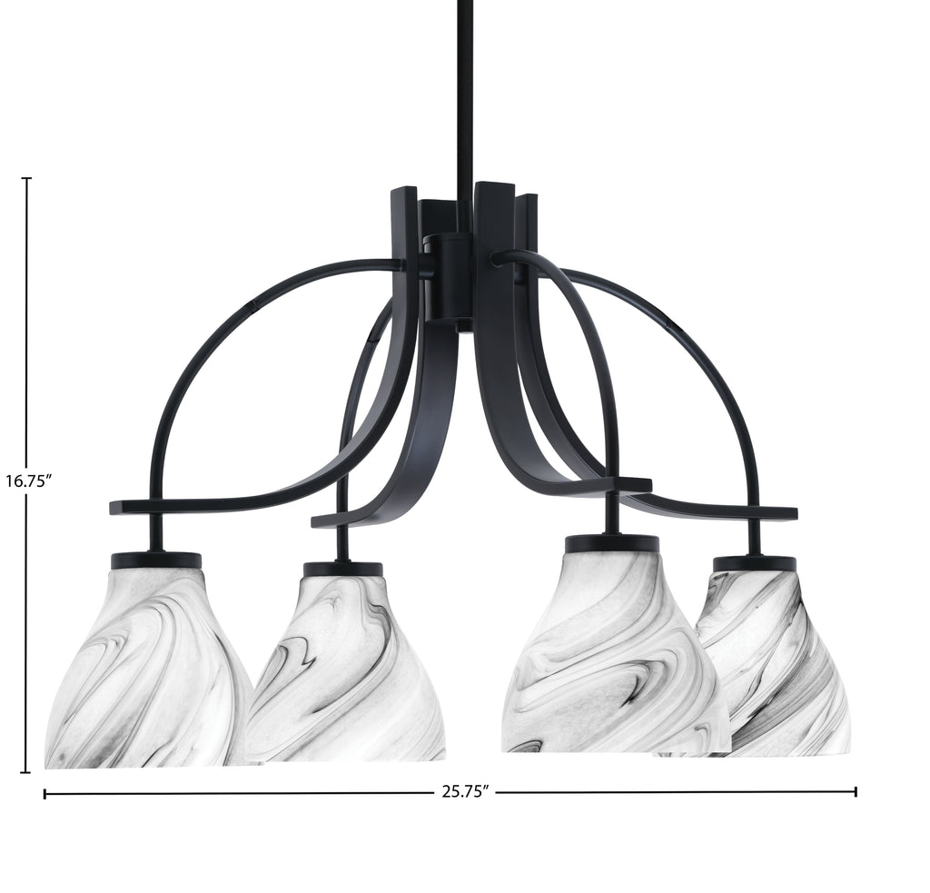 Cavella Four Light Chandelier in Matte Black with 6.25" Onyx Swirl Shade