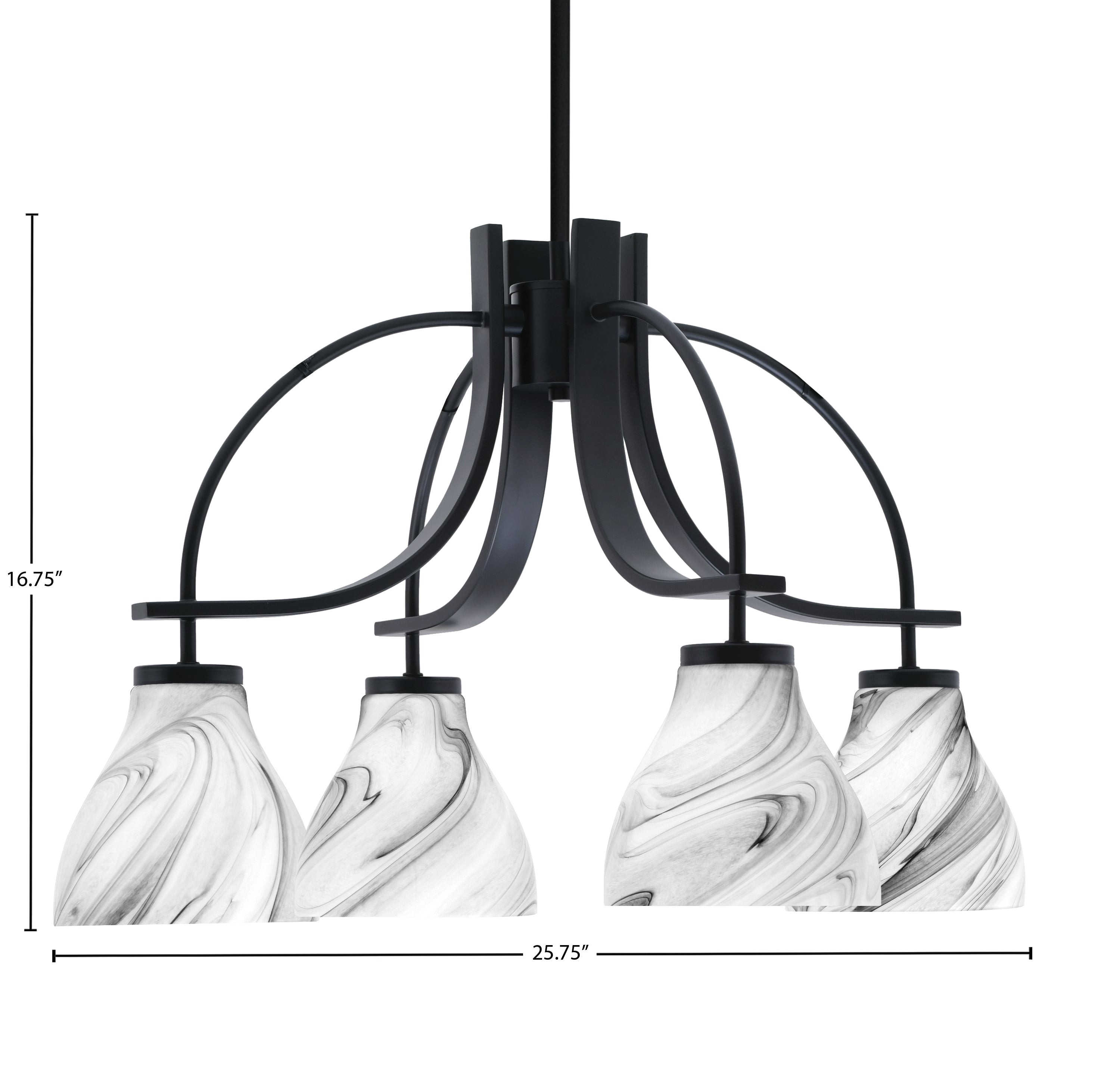 Cavella Four Light Chandelier in Matte Black with 6.25" Onyx Swirl Shade