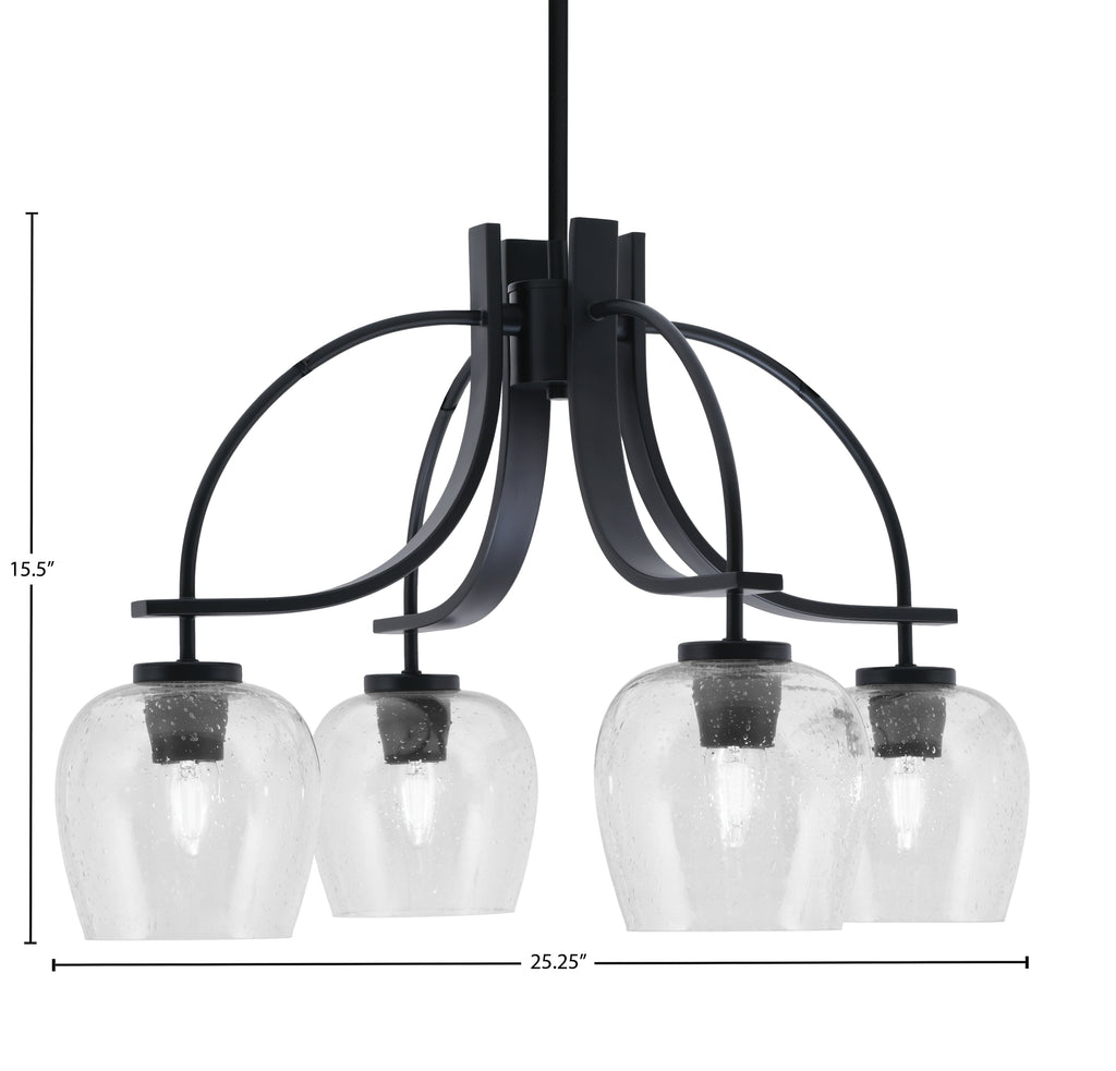 Cavella Four Light Chandelier in Matte Black with 6" Clear Bubble Shade
