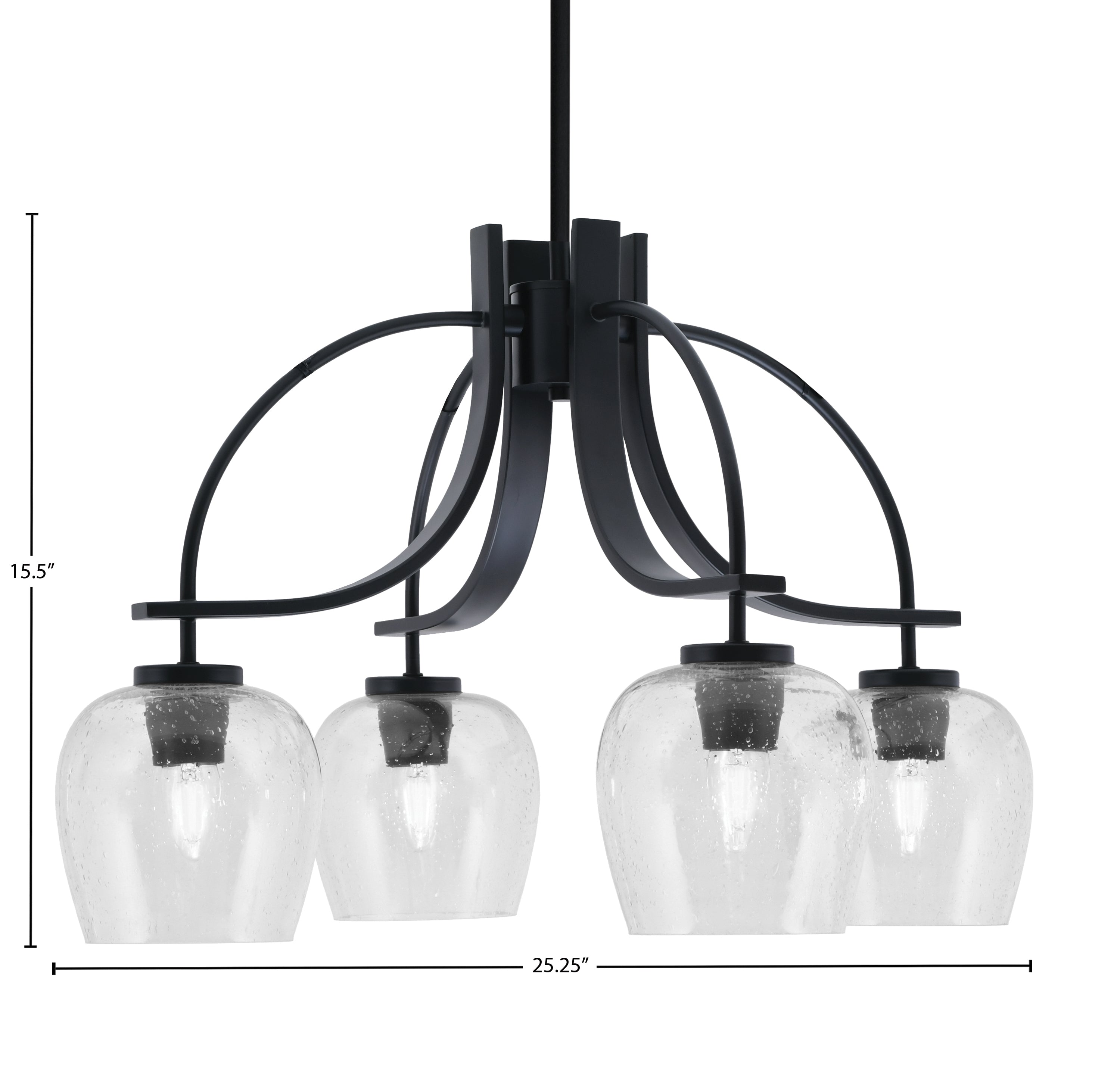 Cavella Four Light Chandelier in Matte Black with 6" Clear Bubble Shade