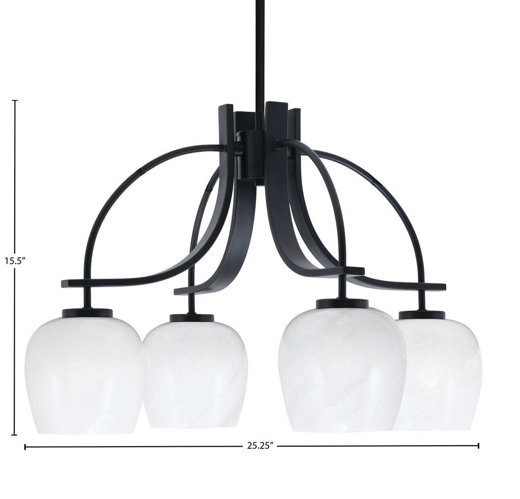 Cavella Four Light Chandelier in Matte Black with 6" White Marble Shade