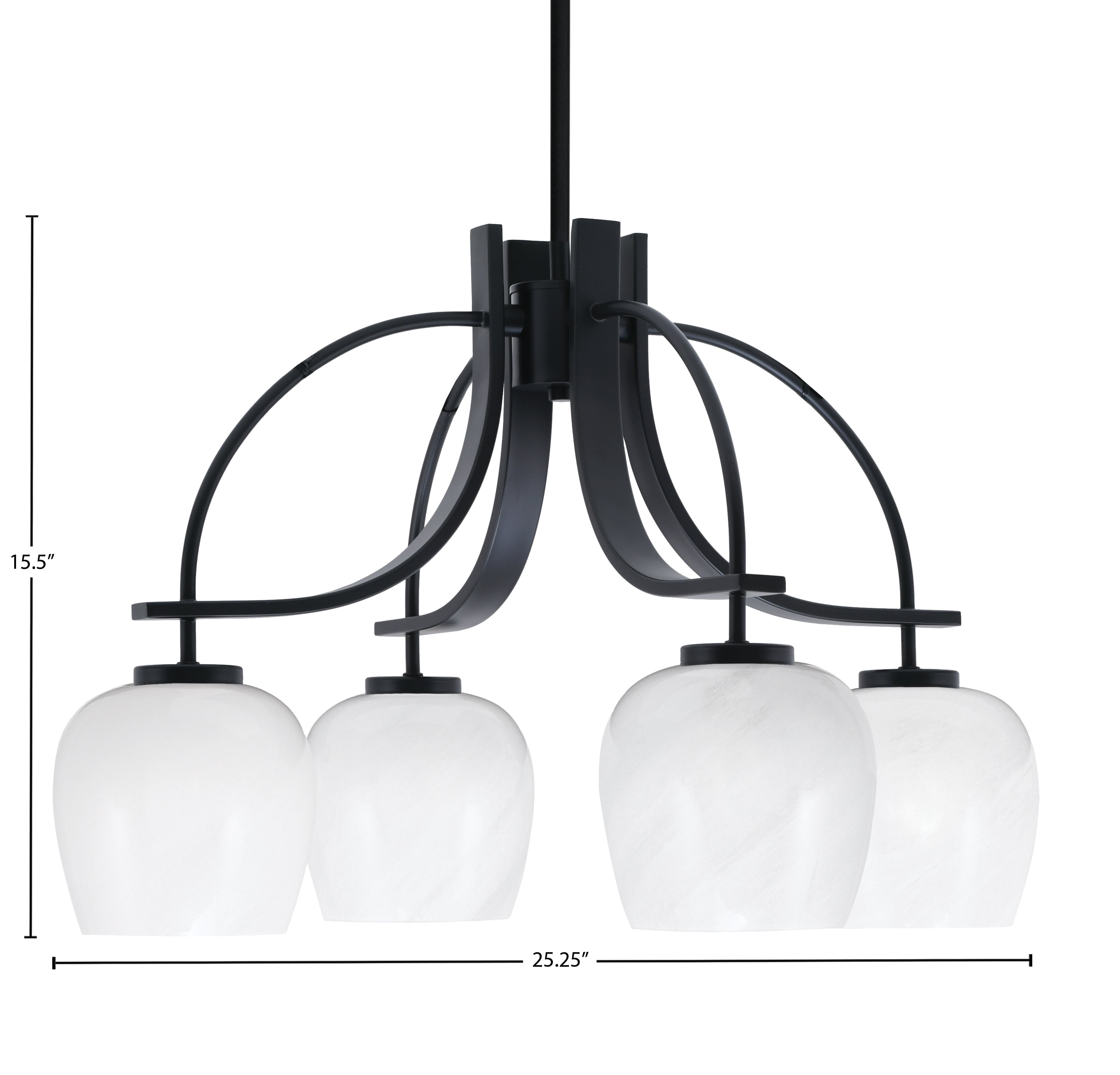 Cavella Four Light Chandelier in Matte Black with 6" White Marble Shade