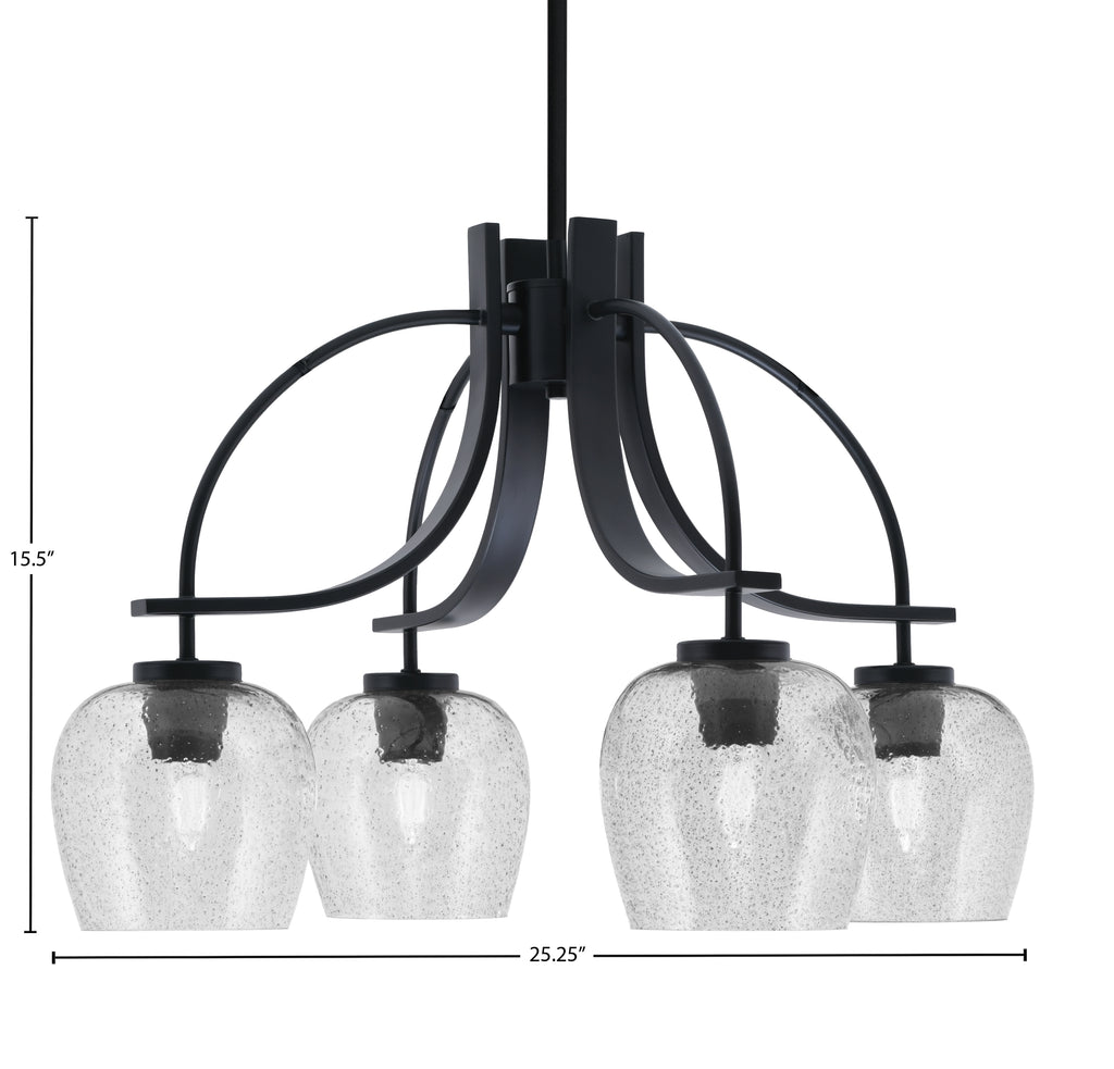 Cavella Four Light Chandelier in Matte Black with 6" Smoke Bubble Shade