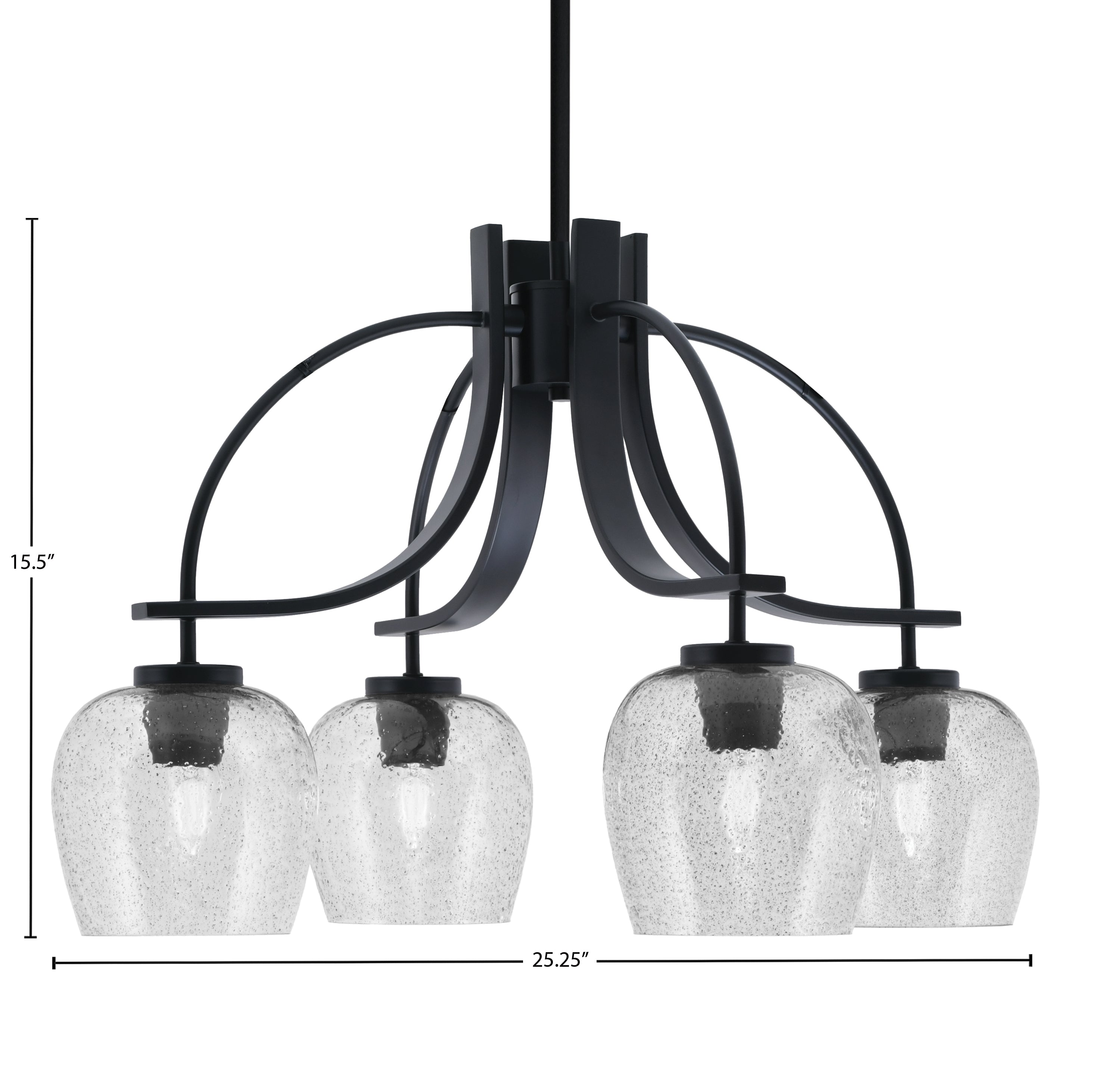 Cavella Four Light Chandelier in Matte Black with 6" Smoke Bubble Shade