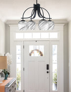 Cavella Four Light Chandelier in Matte Black with 6" Onyx Swirl Shade