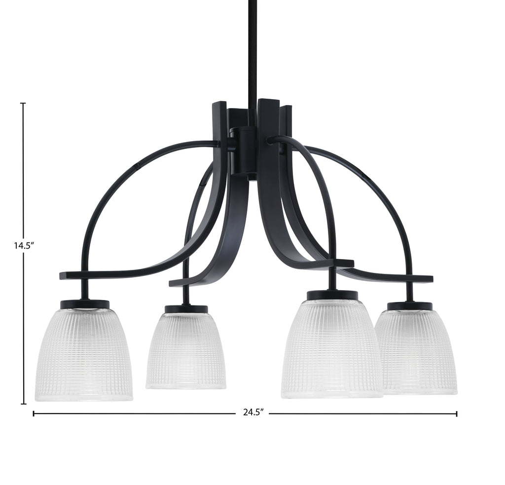 Cavella Four Light Chandelier in Matte Black with 5" Clear Ribbed Shade