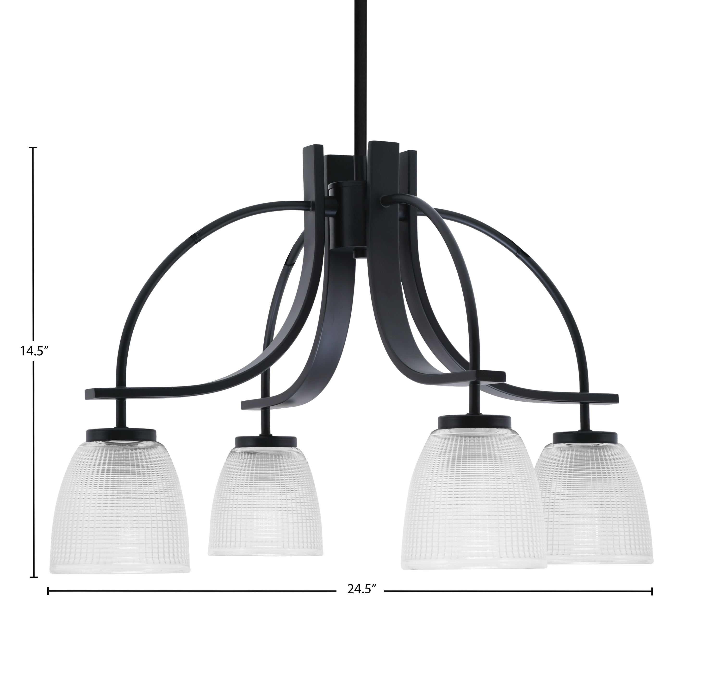 Cavella Four Light Chandelier in Matte Black with 5" Clear Ribbed Shade