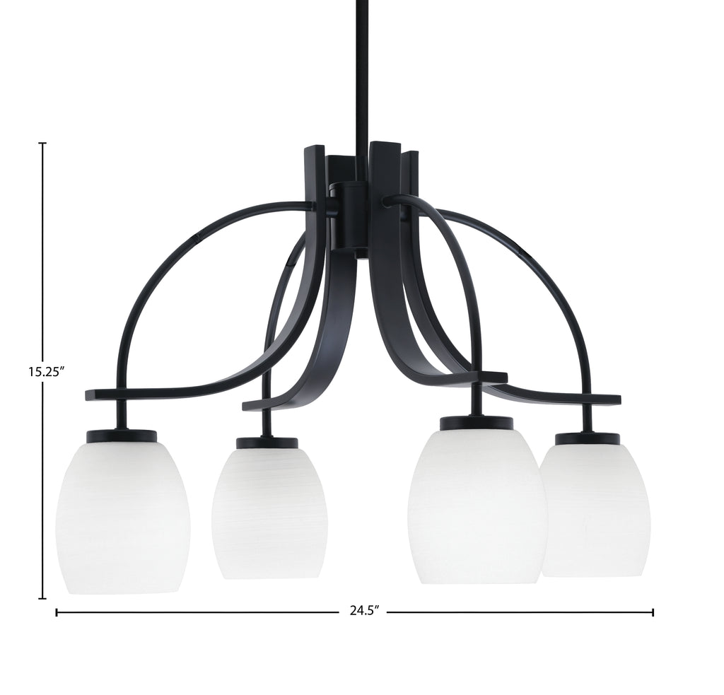 Cavella Four Light Chandelier in Matte Black with 5" White Linen Shade