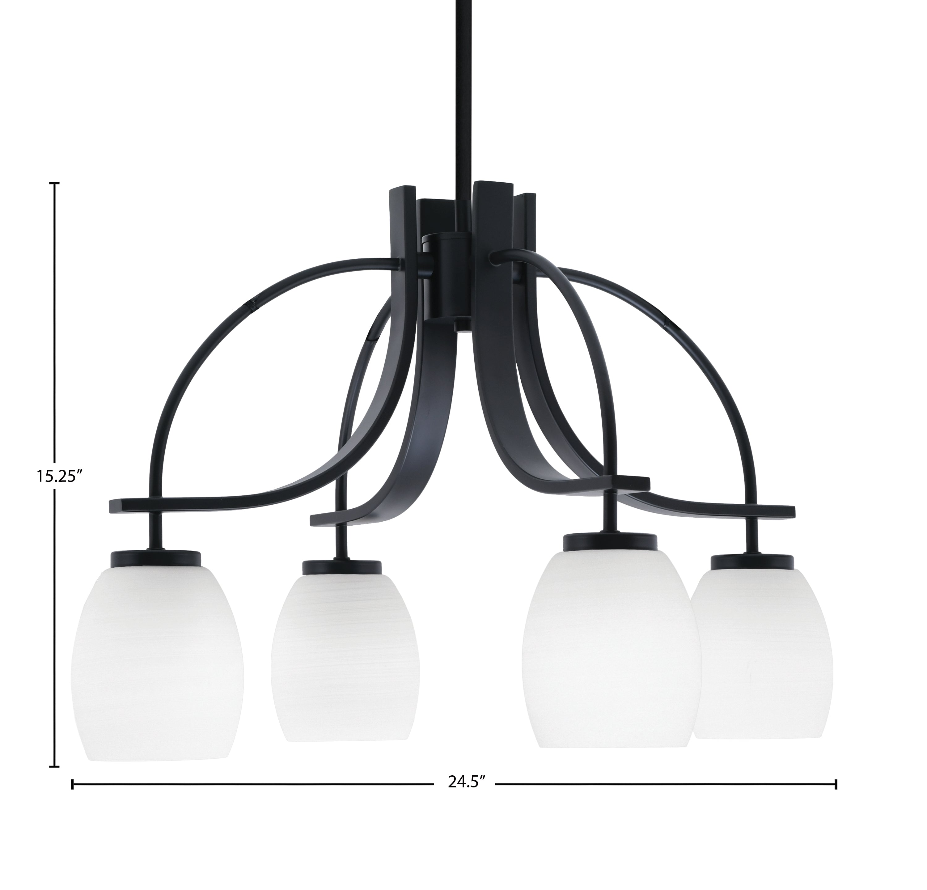Cavella Four Light Chandelier in Matte Black with 5" White Linen Shade