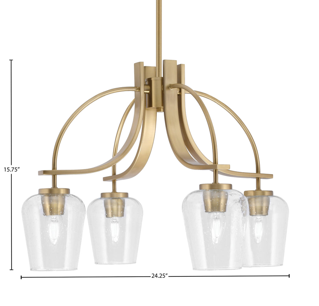 Cavella Four Light Chandelier in New Age Brass with 5" Clear Bubble Shade