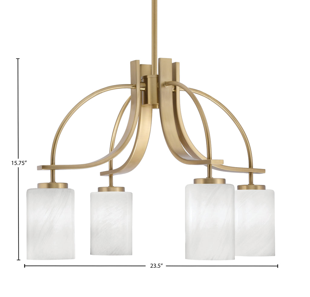 Cavella Four Light Chandelier in New Age Brass with 4" White Marble Shade