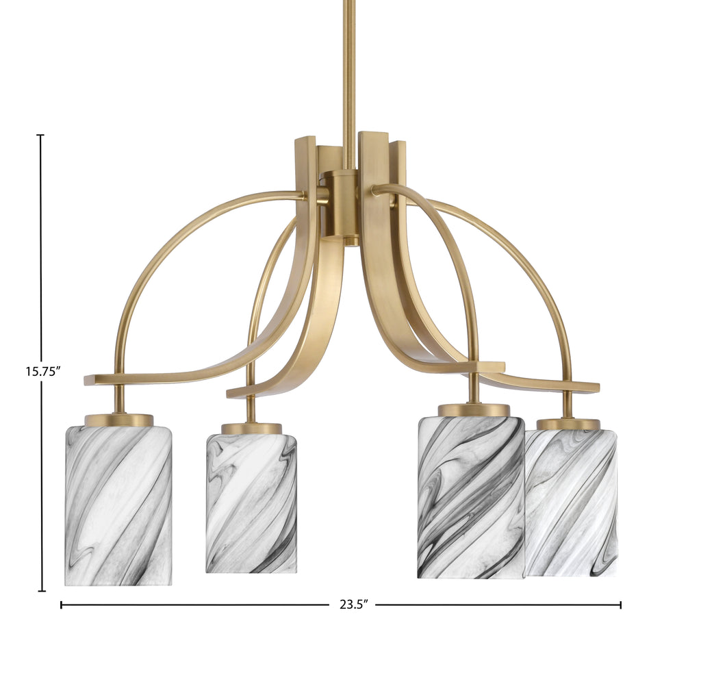 Cavella Four Light Chandelier in New Age Brass with 4" Onyx Swirl Shade