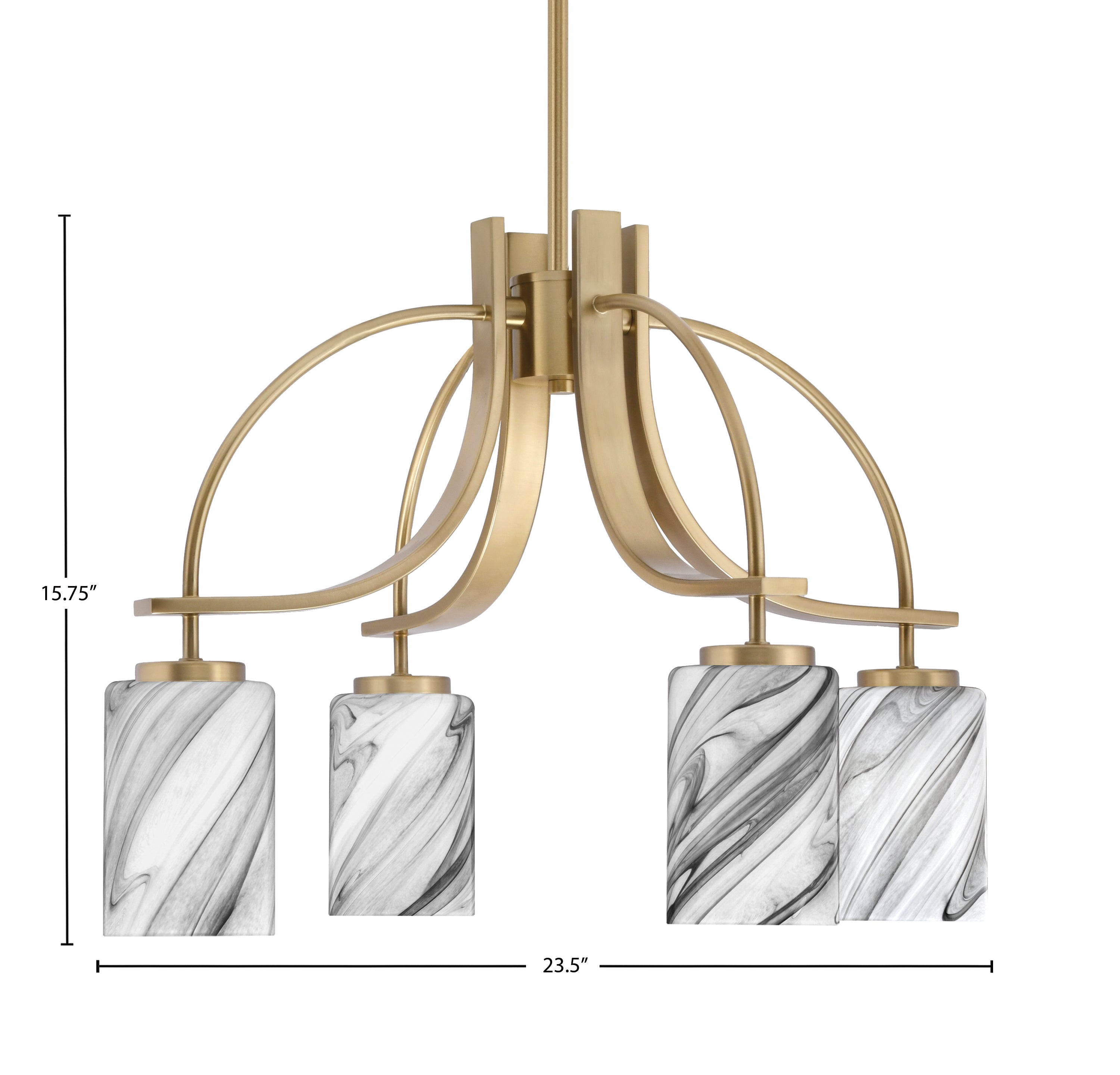 Cavella Four Light Chandelier in New Age Brass with 4" Onyx Swirl Shade