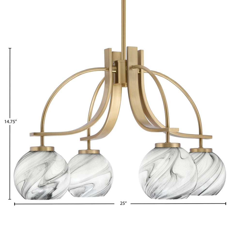 Cavella Four Light Chandelier in New Age Brass with 5.75" Onyx Swirl Shade