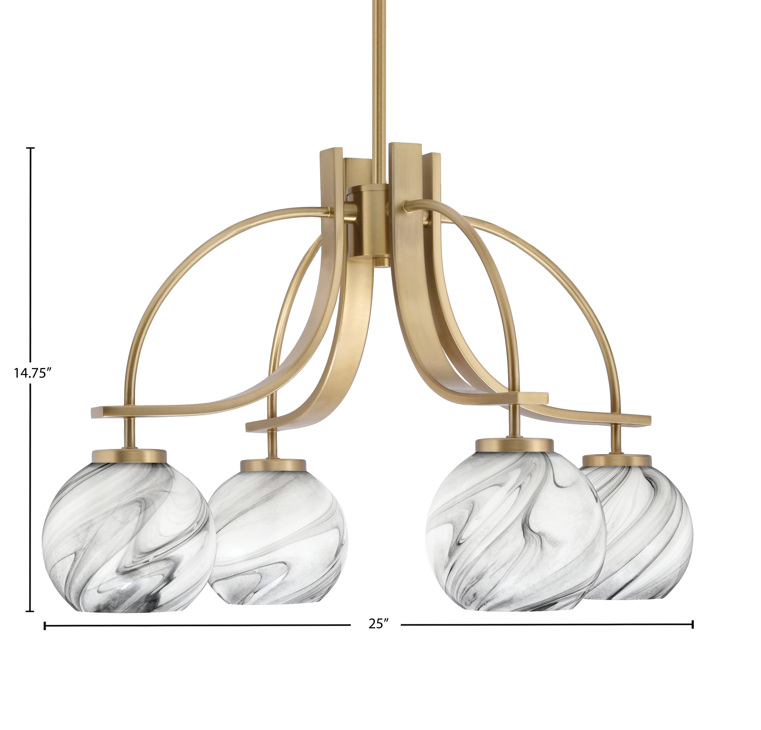 Cavella Four Light Chandelier in New Age Brass with 5.75" Onyx Swirl Shade