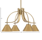 Cavella Four Light Chandelier in New Age Brass with 7" New Age Brass Cone Metal Shade