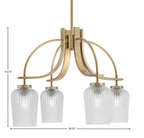 Cavella Four Light Chandelier in New Age Brass with 5" Clear Textured Shade