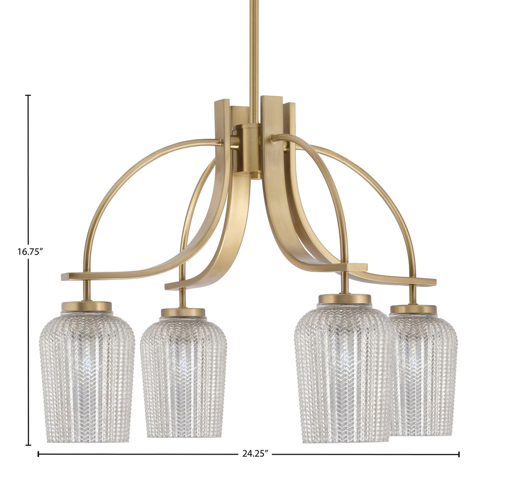 Cavella Four Light Chandelier in New Age Brass with 5" Silver Textured Shade