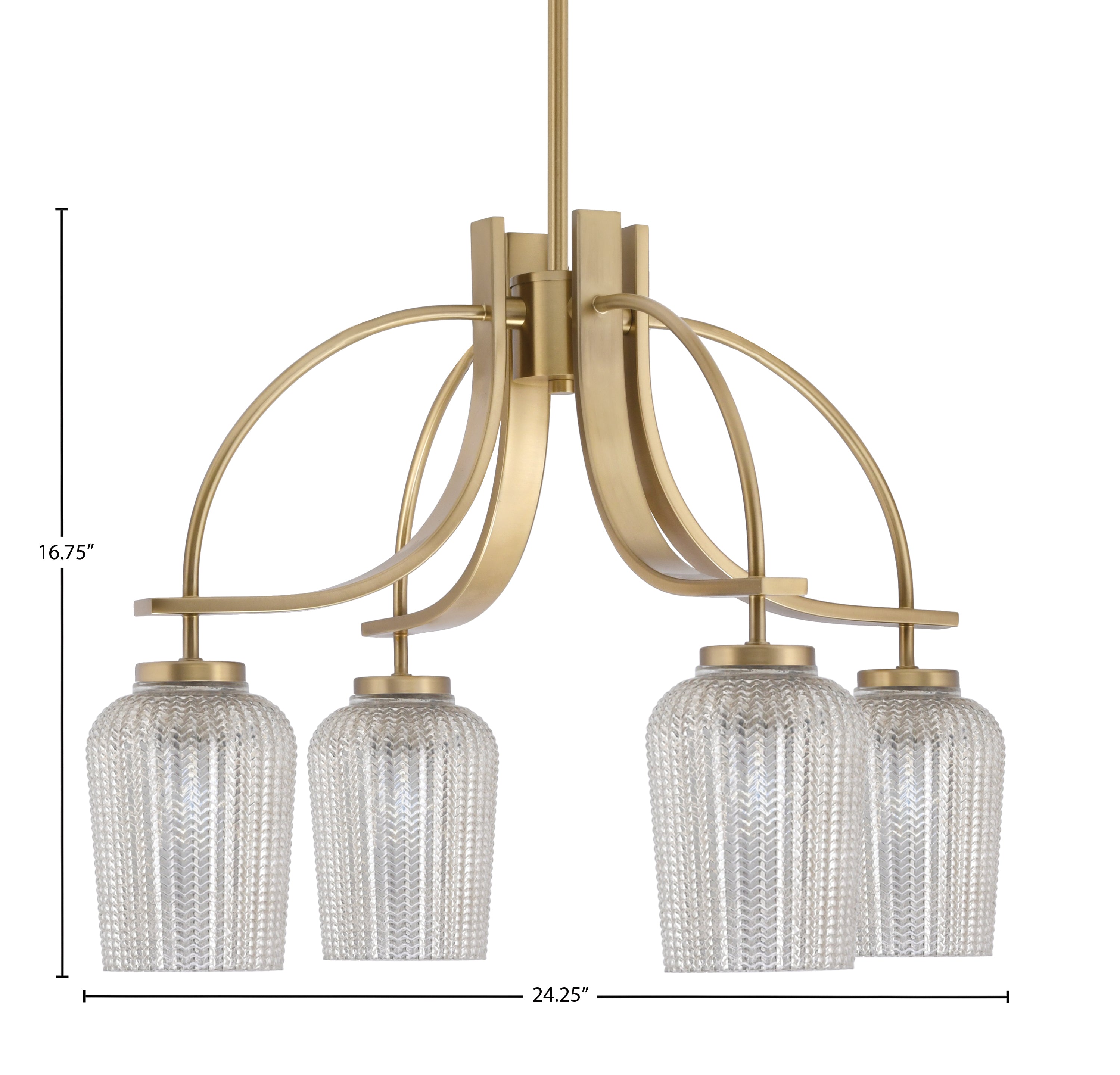 Cavella Four Light Chandelier in New Age Brass with 5" Silver Textured Shade