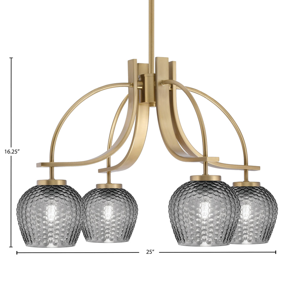 Cavella Four Light Chandelier in New Age Brass with 6" Smoke Textured Shade