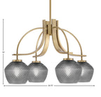 Cavella Four Light Chandelier in New Age Brass with 6" Smoke Textured Shade