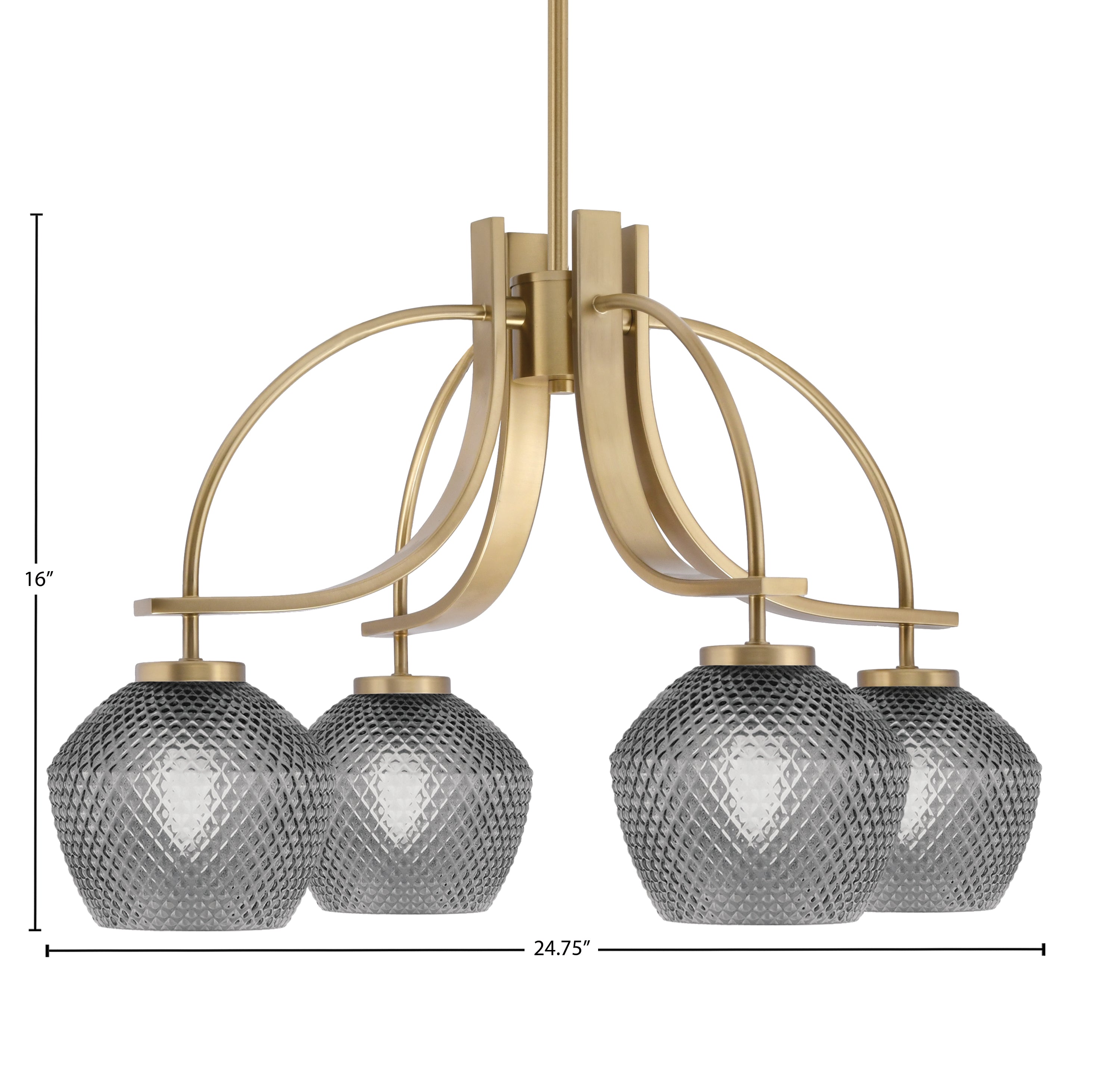 Cavella Four Light Chandelier in New Age Brass with 6" Smoke Textured Shade