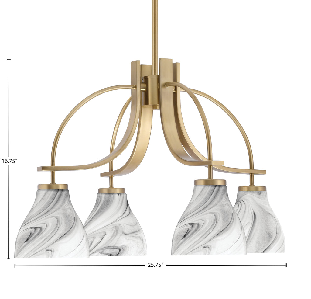 Cavella Four Light Chandelier in New Age Brass with 6.25" Onyx Swirl Shade
