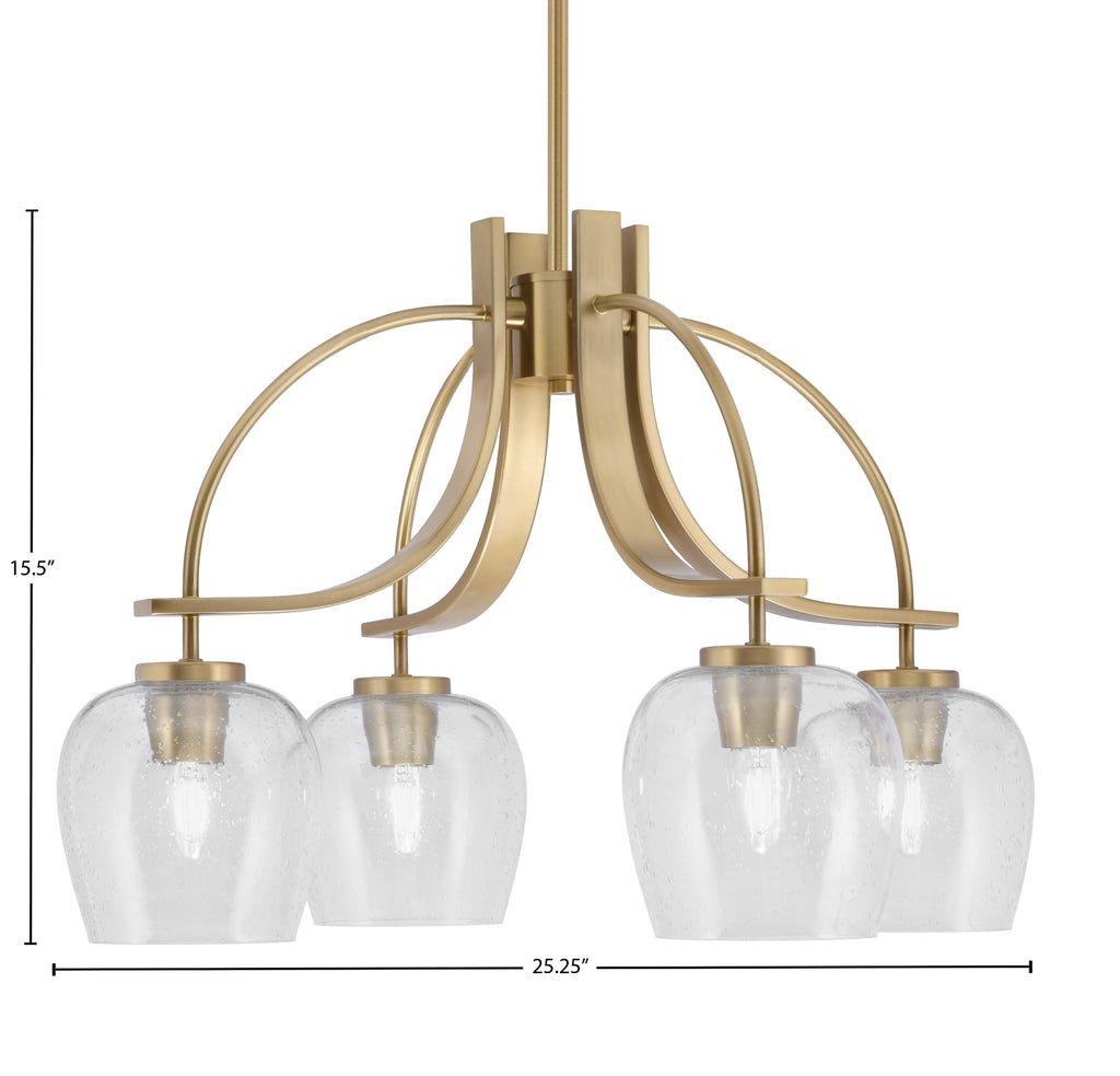 Cavella Four Light Chandelier in New Age Brass with 6" Clear Bubble Shade