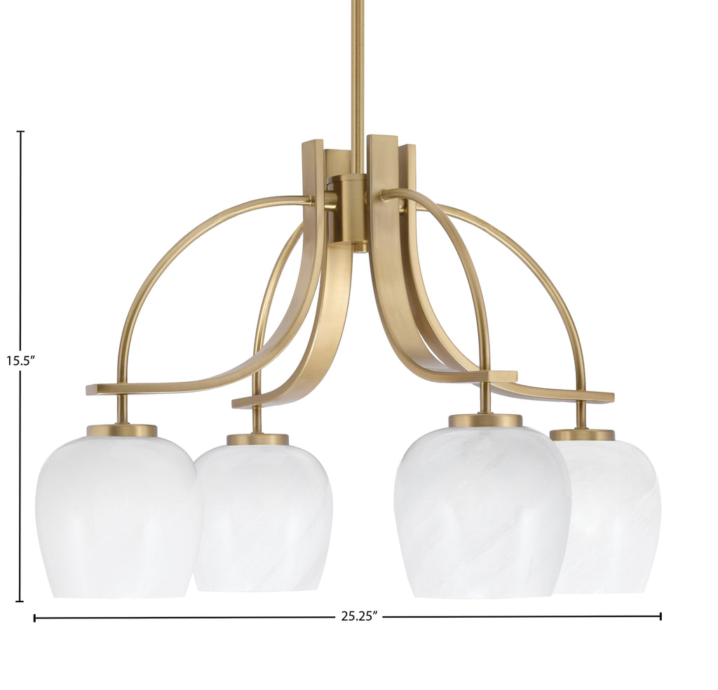 Cavella Four Light Chandelier in New Age Brass with 6" White Marble Shade