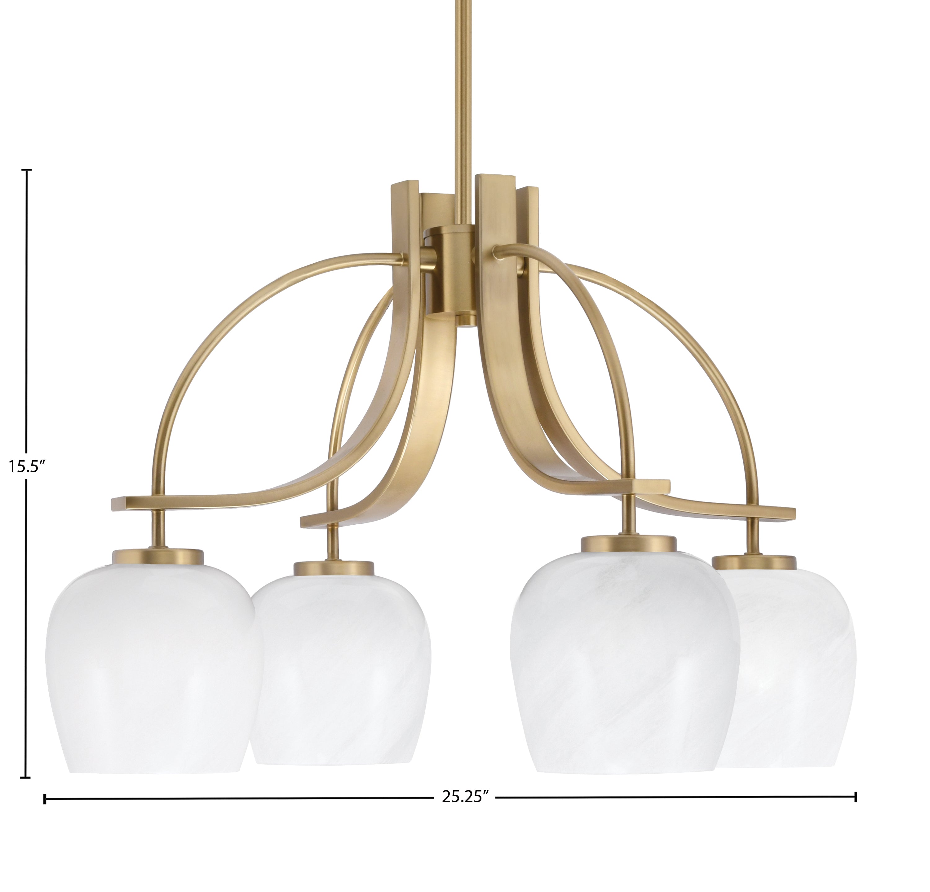 Cavella Four Light Chandelier in New Age Brass with 6" White Marble Shade