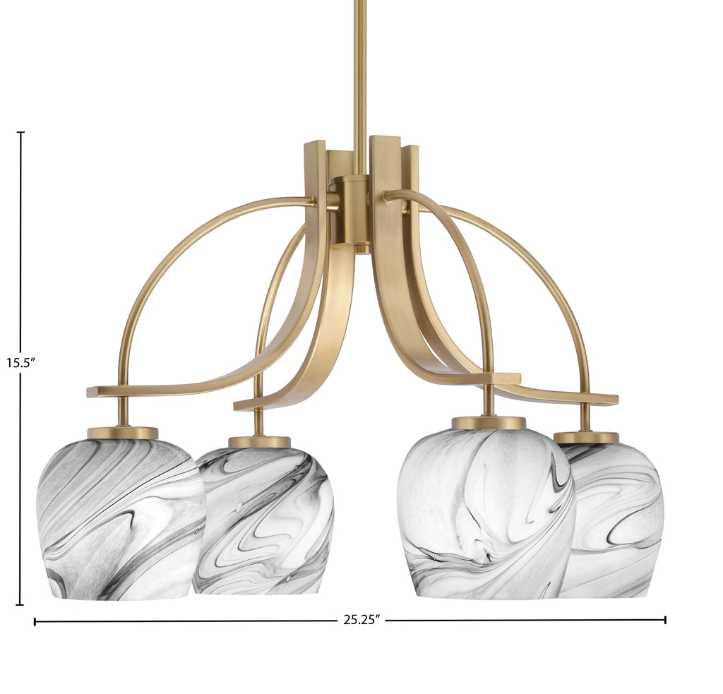 Cavella Four Light Chandelier in New Age Brass with 6" Onyx Swirl Shade